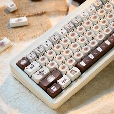 Coffee Theme Siamese Keycaps PBT Cat Shaped Mechanical Keyboard Accessory picture