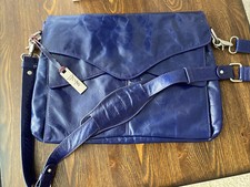 J'tote Navy Blue Leather Multi Pocket Laptop Bag Professional And Organization picture