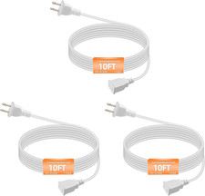 2 Prong Polarized White Extension Cord 10 Feet Thin Power Cable Male to Female picture