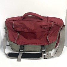 L.L.Bean Messenger Laptop Shoulder Bag Red Ripstop Nylon & Grey Lining Padded picture