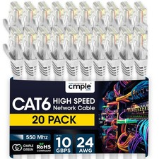 20 Pack Cat6 Ethernet Patch Cable 1.5ft-15ft - Gigabit LAN Cord for Speed White picture