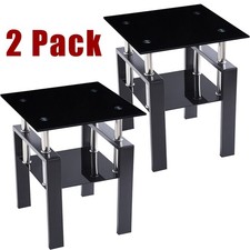 2 Pack Tempered Glass Tables 2-Tier Sofa Table Small Living Room Coffee Tables picture