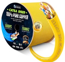 Cat6A Riser Cable 880ft, Bare Copper CMR Rated, 23AWG UTP, 750MHz PoE++, 10Gbps picture
