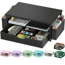 Spacrea Computer Monitor Stand with Drawer and 2 Pen Holders, Black, Double picture