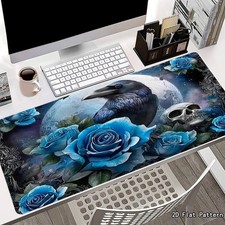 1pc Gothic Mystical Raven Blue Rose Skull Mouse Pad, Rubber Base Non-Slip Desk picture