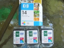 Lot of 4 NOS  HP 14 Tri Color Ink Print Cartridge Sealed .  exp-2005 picture