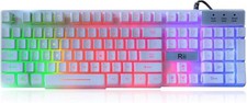 Rii RK100+ White Gaming Keyboard,USB Wired Multiple Colors Rainbow LED Backli... picture