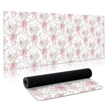 Pink Bow Desk Mat and Mouse Pad, Stitched Edges, Large picture
