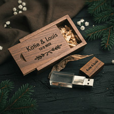 Personalized Engraved Crystal USB Flash Drive Wood Cap Box Wedding Photographer picture