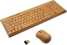 Smart Tech Handcrafted Natural Bamboo Wooden PC Wireless 2.4GHz Keyboard and ... picture