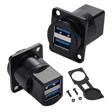 2 PCS Dual Ports USB 3.0 Panel Mount Bulkhead Connector 5Gbps Zinc Alloy picture