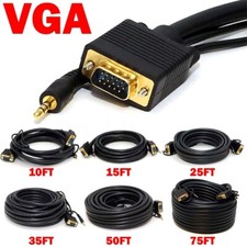 10 15 25 35 50 75FT VGA SVGA Monitor Cable Cord Gold Plated w/ 3.5mm Audio Jack picture