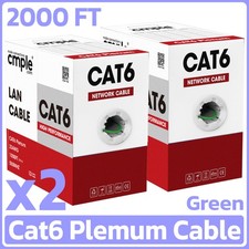 2 Pack Cat6 Plenum Ethernet Cable 1000ft CMP Solid 23AWG UTP Network Green picture