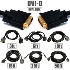 3FT 6FT 10FT 15FT 25FT 50FT DVI-D Dual Link Male to Male Monitor Cable Cord Gold picture