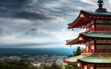 Landscape japan mount fuji cityscape pagoda overcast Custom Gaming Mat Desk picture