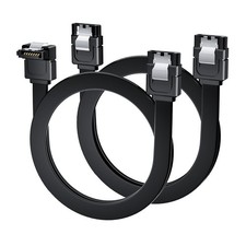 2 PCS 18 Inch SATA Cable III Straight Right Angle 7 Pin 6Gbps Locking Black picture