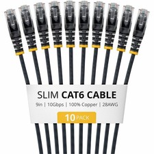 StarTech 9in Black Slim CAT6 Cable, 10 Pack, Snagless RJ45, UTP, LSZH, 28AWG picture
