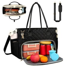 Lunch Tote Bag with 15.6 Inch Laptop Compartment& Water Bottle Pocket, Quilte... picture