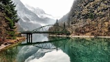 Landscape nature water lake trees reflection bridge Custom Gaming Mat Desk picture