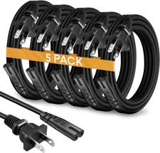 5 Pack TV Power Cord 10ft for TV Replacement TV Power Cable 2 Prong Black picture