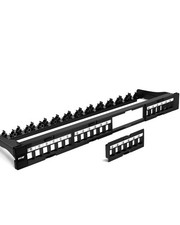 Cat6 Patch Panel 24 Port 1U Blank Removable Adjustable Rear Black picture