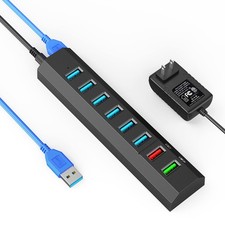 Powered USB Hub, 8-Port USB Hub 3.0 Powered USB Splitter with 2 Fast Charging... picture