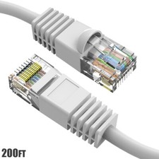 200FT Cat6 RJ45 Network LAN Ethernet UTP Snagless Patch Cable Pure Copper White picture