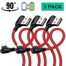 3X 3Ft 90 Degree Right Angle USB Fast Charging Cord For iPhone 14 13 12 11 XR SE picture
