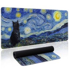 Starry Night Cat Gaming Mouse Pad Large Desk Mat Extended Keyboard Mouse Pad ... picture