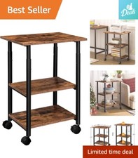 3-Tier Printer Stand - Mobile Storage Rack - Rustic Brown/Black - Organizer picture