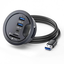 CY USB 3.0 Hub SD TF USB-C 2 Port 60mm Desk Grommet Splitter Dock Black picture