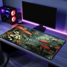 Cottagecore Desk Mat, Red Mushroom Forest and Daisies Mouse Pad, Nature Gift picture