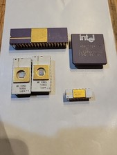 Intel C8087-6 & A80387DX-25 Ceramic Coprocessor Lot + AMI Hybrid IC Gold Visible picture