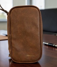 Frye and Co. Brown Faux Leather Double Zip Travel Organizer Case Wristlet 5 x 8 picture