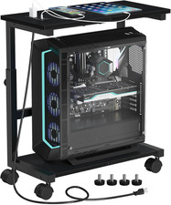 Height Adjustable Computer Tower Stand with Charging Station & Locking Wheels picture