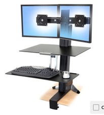 Ergotron WorkFit-S Dual Monitor Mount Sit Stand Shelf Worksurface Black Used picture