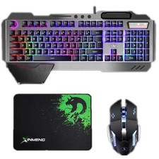 Wireless Gaming Keyboard and Mouse with Rainbow Backlit Rechargeable Metal Panel picture
