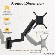 PUTORSEN Ultrawide Monitor Wall Mount Arm 17-49” Heavy Duty VESA 44 lbs Black picture