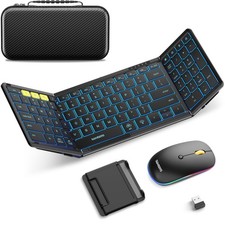 Foldable Keyboard and Mouse, Folding Bluetooth Keyboard Mouse Combo with Back... picture