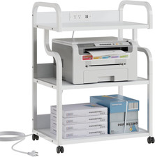 Large Printer Stand with Power Outlet, 3-Tier Rolling Cart with Lockable Wheels picture