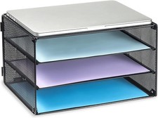 Paper Organizer 3 Tier Letter Tray Sliding Mesh Black DALTACK Trays picture