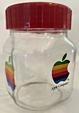Apple Computer Rainbow Logo Fidenza Vetraria Glass Candy Jar 3/4 Liter Red VTG picture