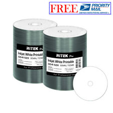 200 Pack Ritek Pro CD-R 52X 700MB White Inkjet Hub Printable Blank Media Disc picture
