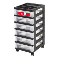 Rolling Storage Cart 6 Drawer Black Clear Plastic Organizer IRIS 585233 picture