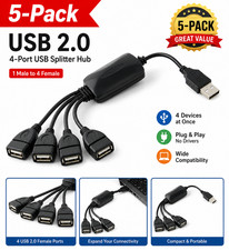 USB 2.0 1-to-4 Y Splitter Cable 5-Pack USB Male to 4 Female Extension Adapter picture