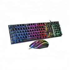 Wired Crack Game Keyboard Mouse Set Mechanical Feel Rainbow LED 104 Keys PC picture