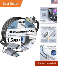 Versatile 15ft USB-C to Ethernet Cable - 1Gbps Dual Connector for All Devices picture