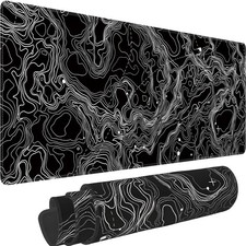 Black with White Topographic Line Large Mouse Pad,Gaming Keyboard Desk Pad,Ex... picture