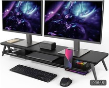 Dual Monitor Stand Riser Fenge Wooden Desk Shelf 2-Tier Storage #R019 picture