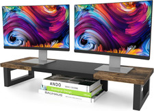 WESTREE Dual Monitor Stand Riser, Wood and Steel Multi-Purpose Desktop Storage S picture